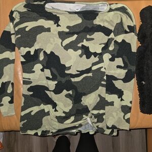 Camouflage Long Sleeve Top Twist Ties At Waist
